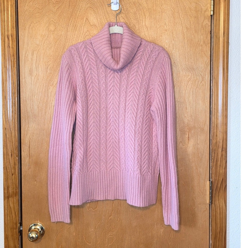 Alexandra Bartlett Pink Angora Rabbit Wool Cable Knit Turtleneck Sweater Large